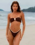 [Moda Minx] Moda Minx x Agnes Pimentel scrunch contrast binding brazilian bikini bottoms in coffee-Brown XS Coffee