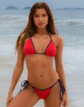 [Moda Minx] Moda Minx x Agnes Pimentel scrunch contrast navy binding triangle bikini top in red M RED