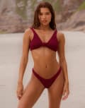 [Moda Minx] Moda Minx x Agnes Pimentel scrunch knot front bikini top in Berry-Red XS Berry