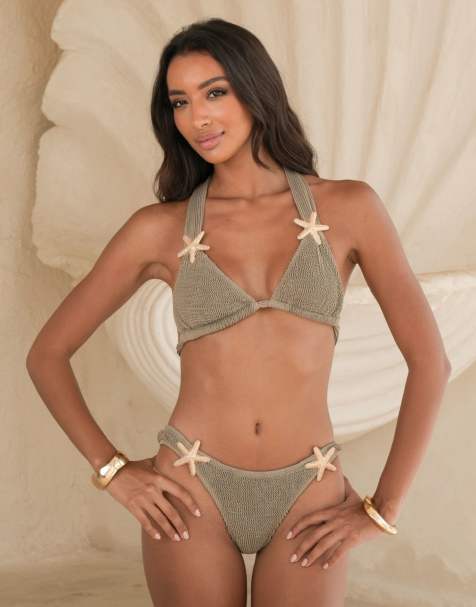 Moda Minx x Alejandra Vidal – Gekräuselter Bikini in Steinbeige mit Seesterndetail - view 1