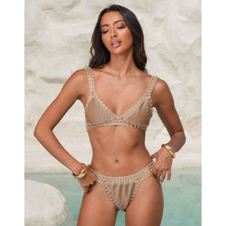 Moda Minx x Alejandra Vidal glitter bikini top with crochet trim