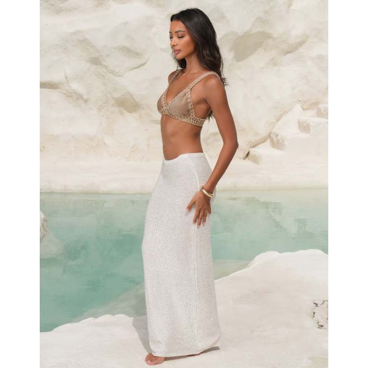 Moda Minx x Alejandra Vidal sequin knit maxi skirt in cream | ASOS