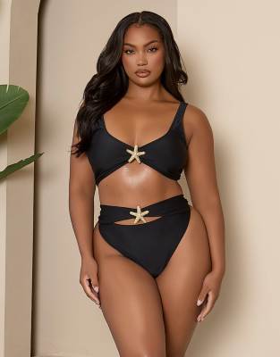 Moda Minx Moda Minx X Bernadette Afia Curve bikini bottom with starfish detail in black