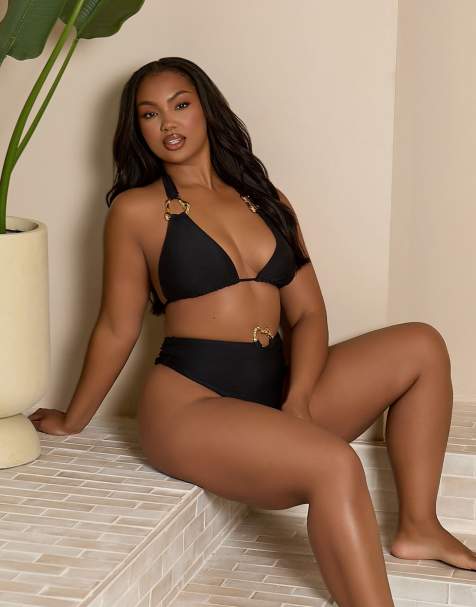 Moda Minx x Bernadette Afia Curve bikini with gold hardware detail in black - view 1