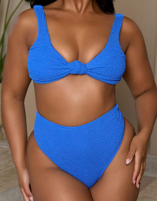 Moda Minx X Bernadette Afia Curve Scrunch High Waist Bikini Bottoms In Blue