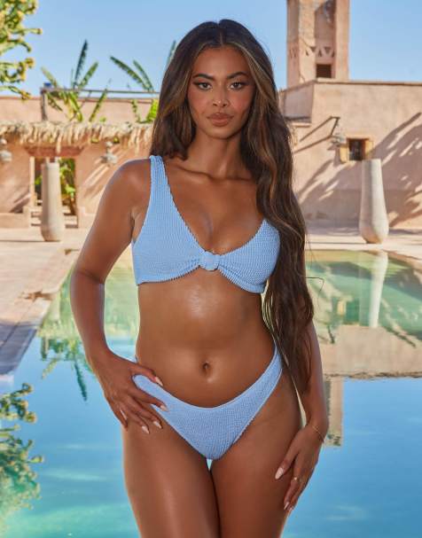 Moda Minx X Sophie Piper - Haut de bikini noué et froissé - Bleu poudré - view 1