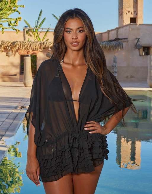 Moda Minx X Sophie Piper - Kaftan met ruches in zwart
