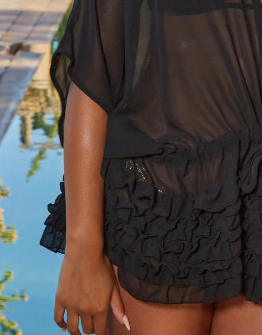 Moda Minx X Sophie Piper ruffle kaftan in black ASOS