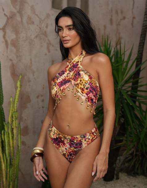 Moda Minx x Zoe Serini - Bikini taille haute à fleurs et perles - Multicolore - view 1