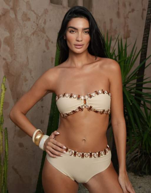 Moda Minx x Zoe Servini - Bikini color piedra con detalle de gema, 3 de 3
