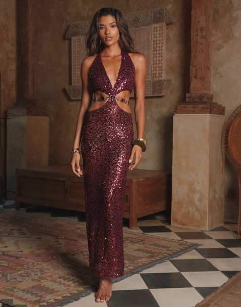 Moda Minx Zarqa maxi dress in merlot - view 1