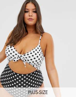 white and black polka dot swimsuit