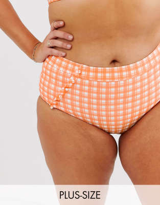 ModCloth Sissone textured high waist bikini bottom in orange check