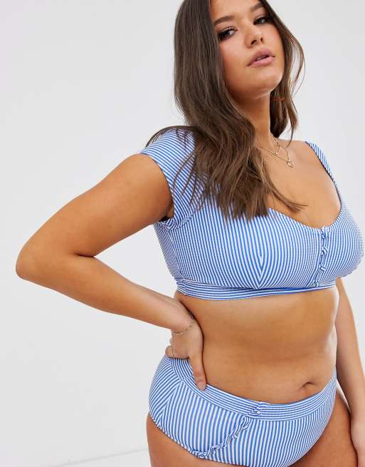 ModCloth Sissone textured high waist bikini bottom in powder blue