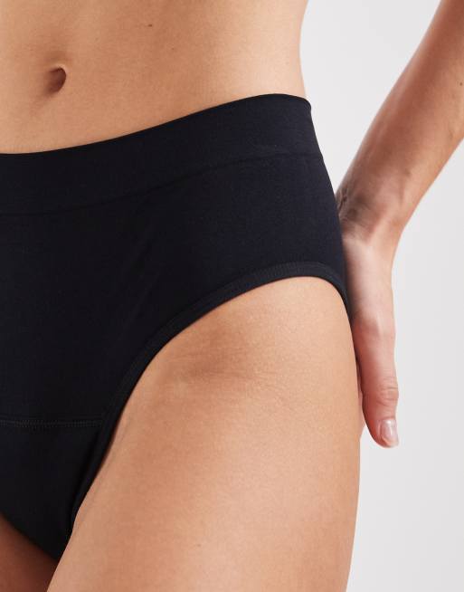 Modibodi – 2er-Pack nahtlose Perioden-Bikinislips aus weichem Stretchstoff in Schwarz mit moderater Saugfähigkeit, 2 von 4