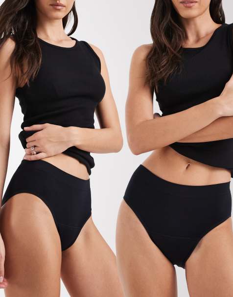 Modibodi - Pack de 2 braguitas menstruales negras elásticas de absorción moderada de corte bikini sin costuras de tejido suave - view 1