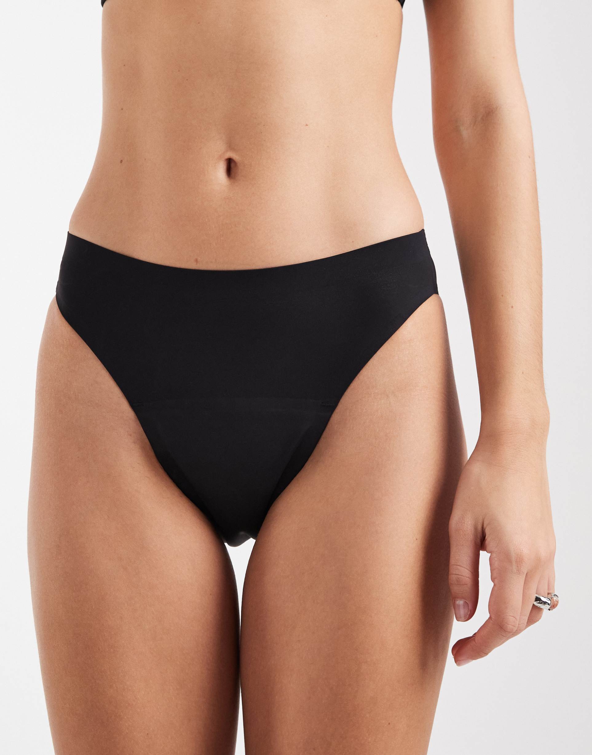 modibodi seamfree high leg cheeky moderate absorbency period briefs in black
