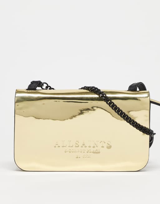 Monedero dorado metalizado de cuero de AllSaints ASOS