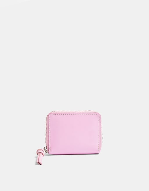 Monedero rosa con cremallera en la parte superior de cuero de Topshop