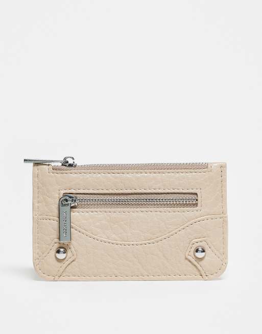 Monedero tarjetero color visón con cremallera delantera de Accessorize