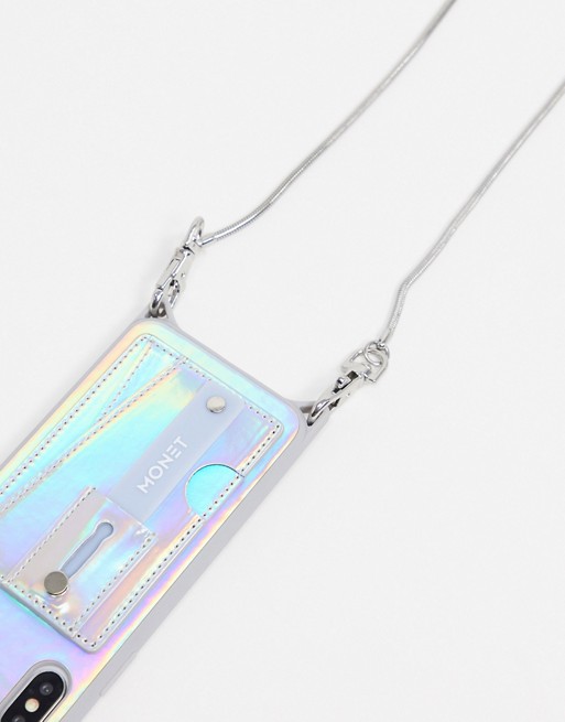 Monet holographic phone case cross body with wallet and stand and grip