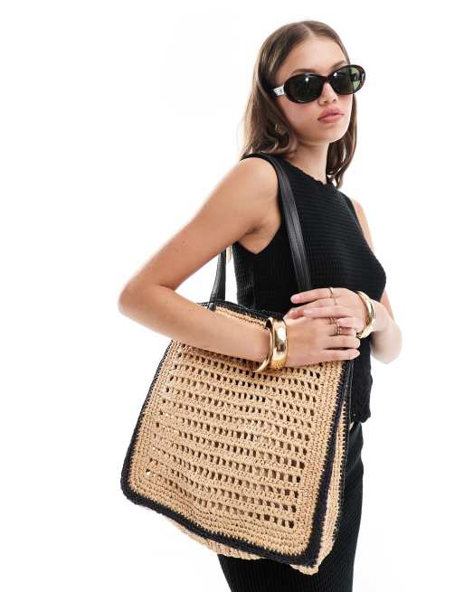 Mongo - Sac porté épaule oversize au crochet à liseré - Marron