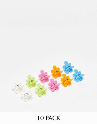 Monki 10 pack floral hair clips in multi