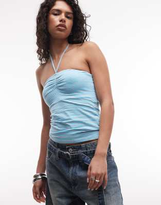 Monki 2-in-1 halter bandeau top in turquoise stripe bright turquoise 2690₽