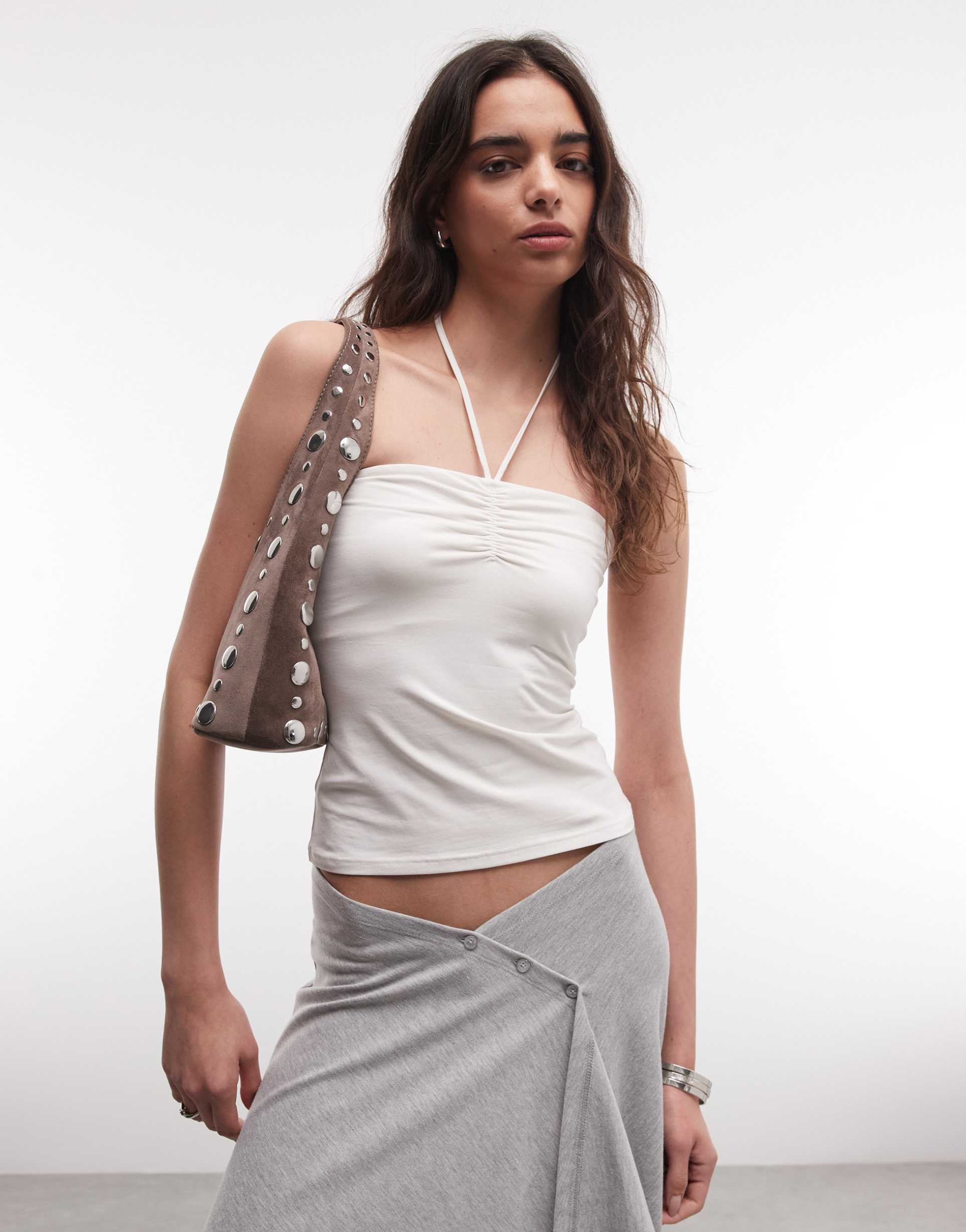 monki 2-in-1 halter bandeau top in white