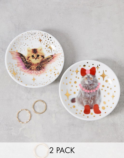 Monki 2-pack cat jewellery trays in white
