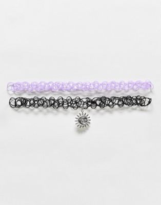 Monki 2 pack choker in lilac and black