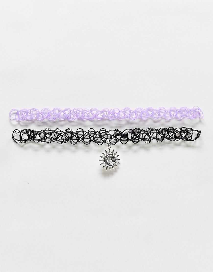 Monki 2 pack choker in lilac and black-Multi