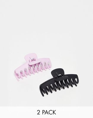 Monki 2 pack hair claw clips in pink and black
