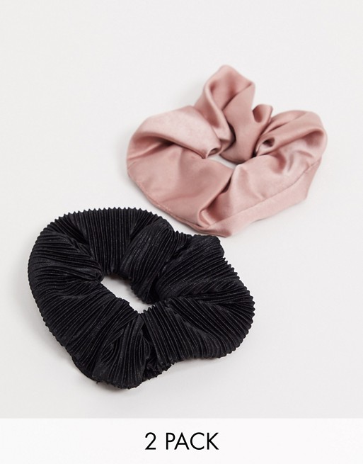 Monki 2-pack hair scrunchie in lilac and beige satin