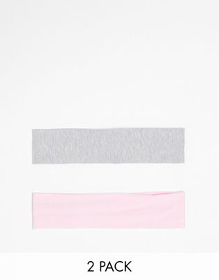 Monki 2 pack headband in pink and grey
