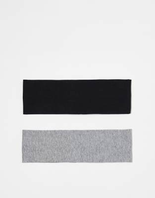 Monki 2 pack headbands in black and grey melange-Multi