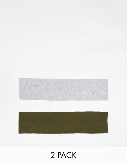 Monki 2 pack headbands in gray melange and khaki green