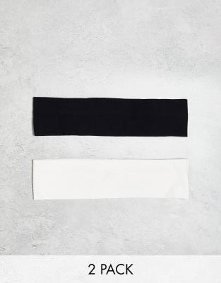 Monki 2 pack jersey headband in black and white-Multi