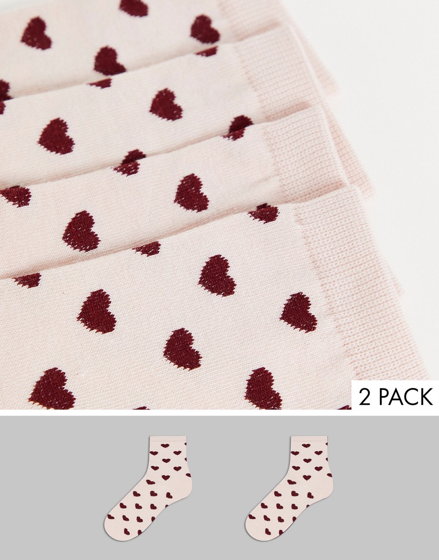 Monki 2-pack organic cotton heart socks in pink