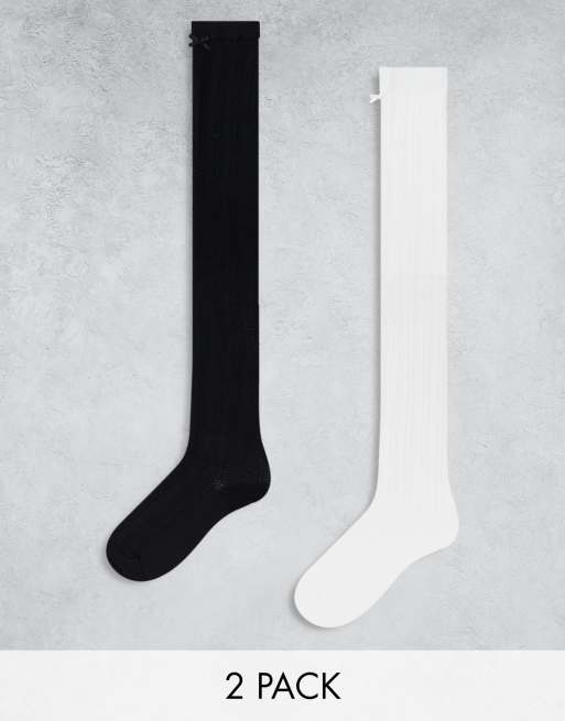 Monki 2 pack pellerine knee socks in white and black
