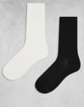 [Monki] Monki 2 pack pointelle ankle socks in black and white 39-41 White and black