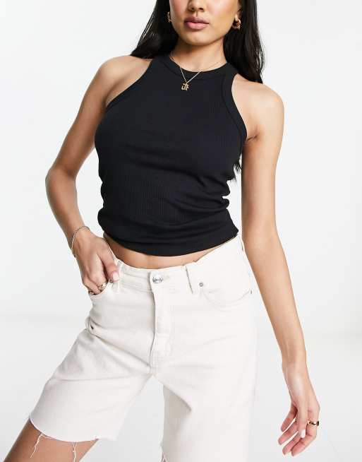 トップス ASKYY DRAWSTRING TANKTOP Monki 2-pack ribbed racer tank tops in black and beige | ASOS