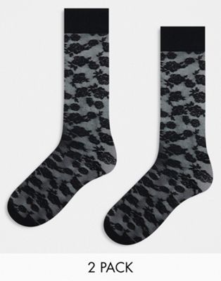 Monki 2 pack rose patterned knee high socks in black and white