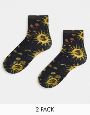 Monki 2 pack socks in black sun print