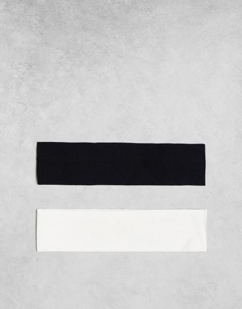 Monki – 2er-Pack Jersey-Haarbänder in Schwarz und Weiß - view 1