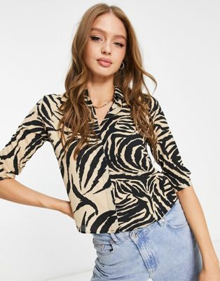 Monki 3/4 sleeve blouse in zebra print - ASOS Price Checker