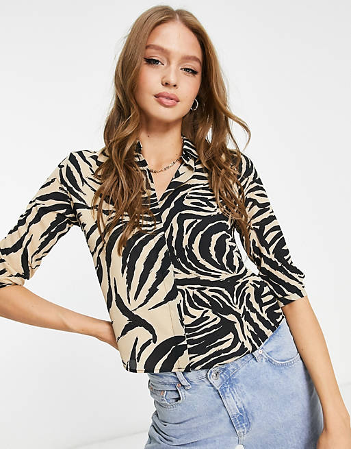 Monki 3/4 sleeve blouse in zebra print | ASOS