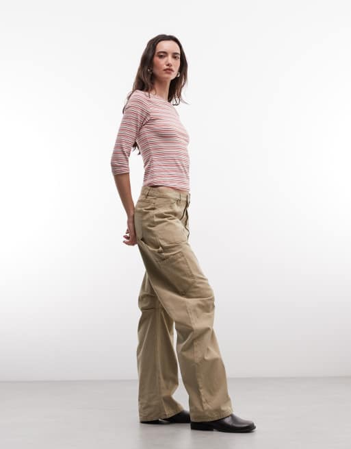 Monki 3/4 sleeve top in pink stripe, 2 of 4