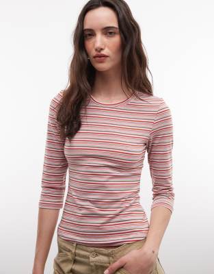 Monki 3/4 Sleeve Top In Pink