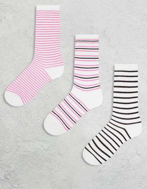 Monki 3 pack ankle socks in pink stripes - view 1